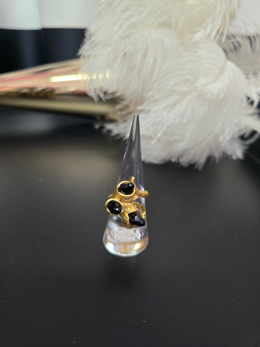 Gold & Black Gems Zamak Adjustable Ring
