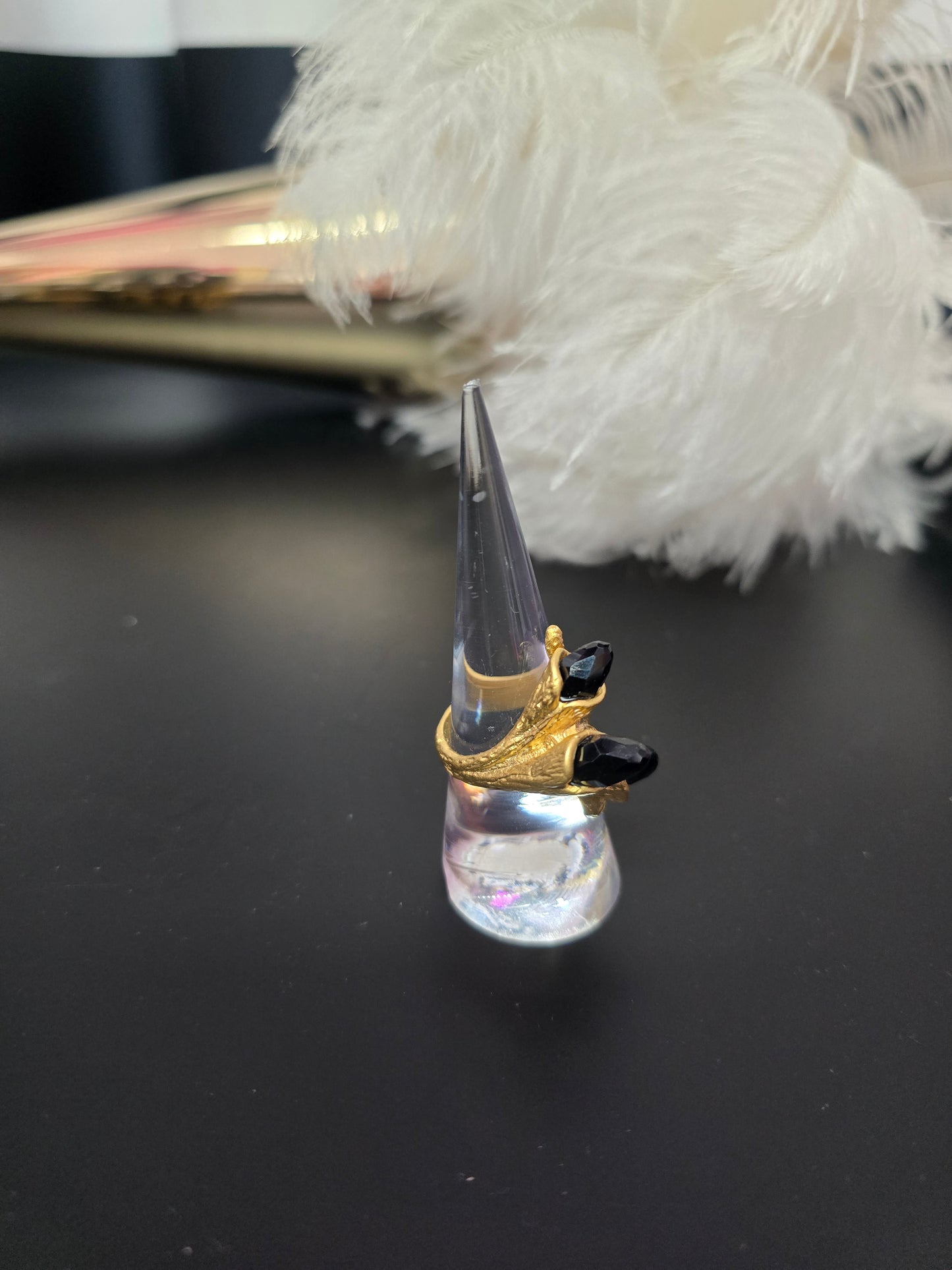 Gold & Black Gems Zamak Adjustable Ring