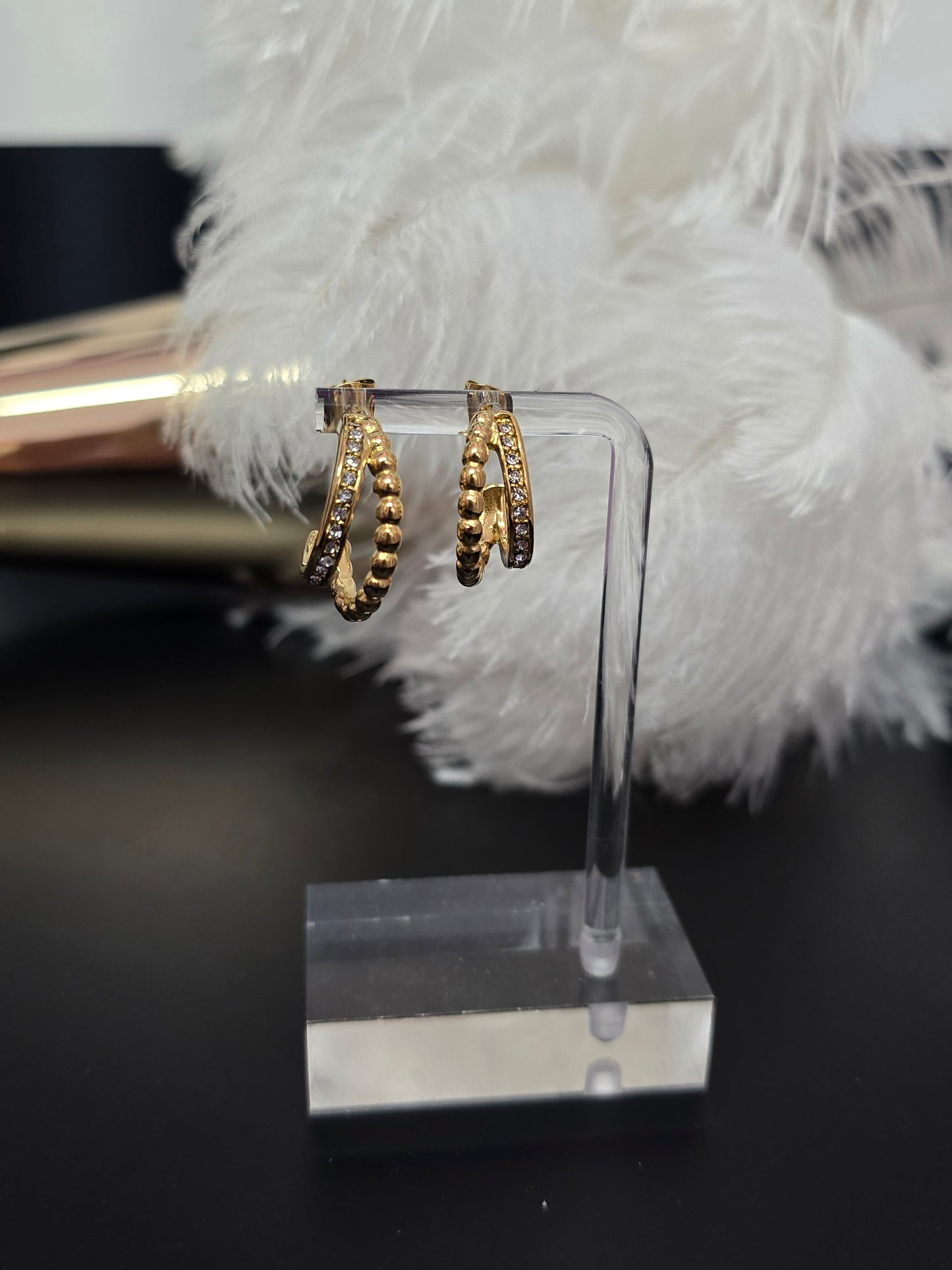 Gold & Rhinestones Stainless Steel Earrings
