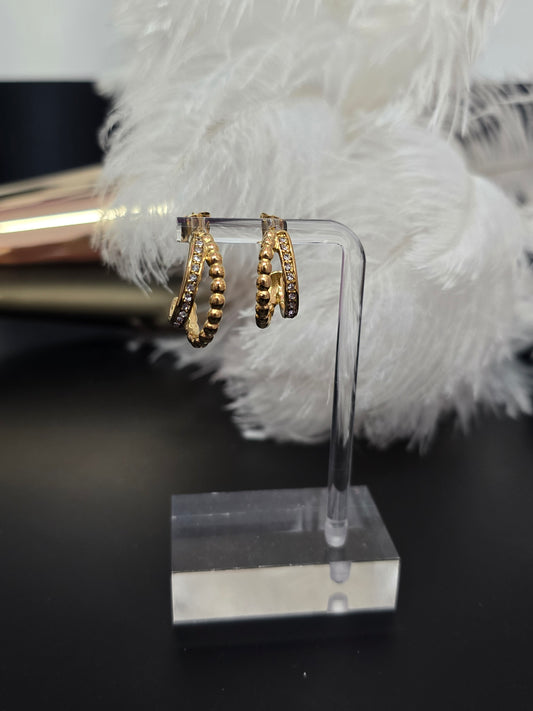 Gold & Rhinestones Stainless Steel Earrings