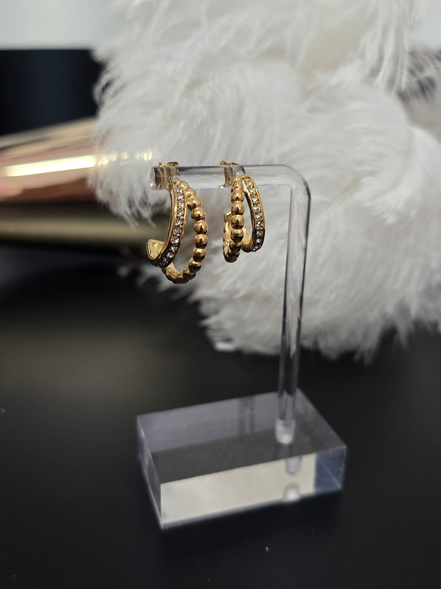 Gold & Rhinestones Stainless Steel Earrings