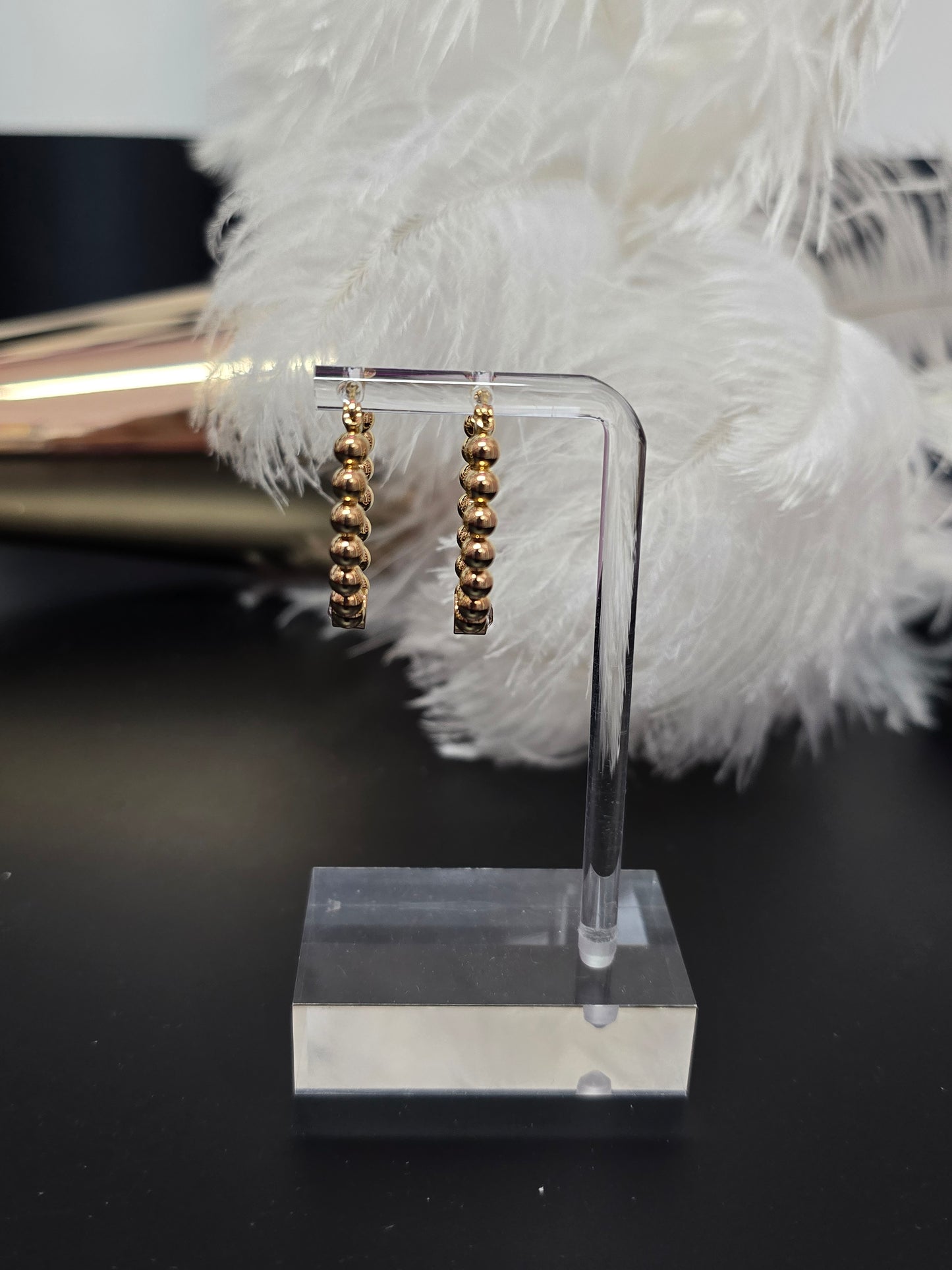 Gold Balls & Zirconia Accent Loop Earrings