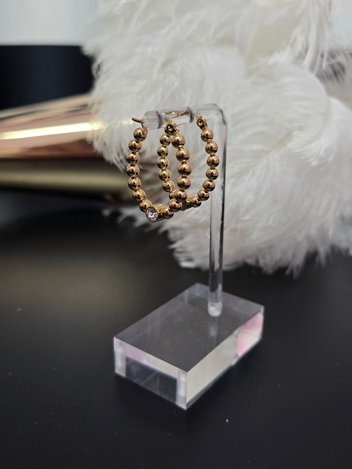 Gold Balls & Zirconia Accent Loop Earrings