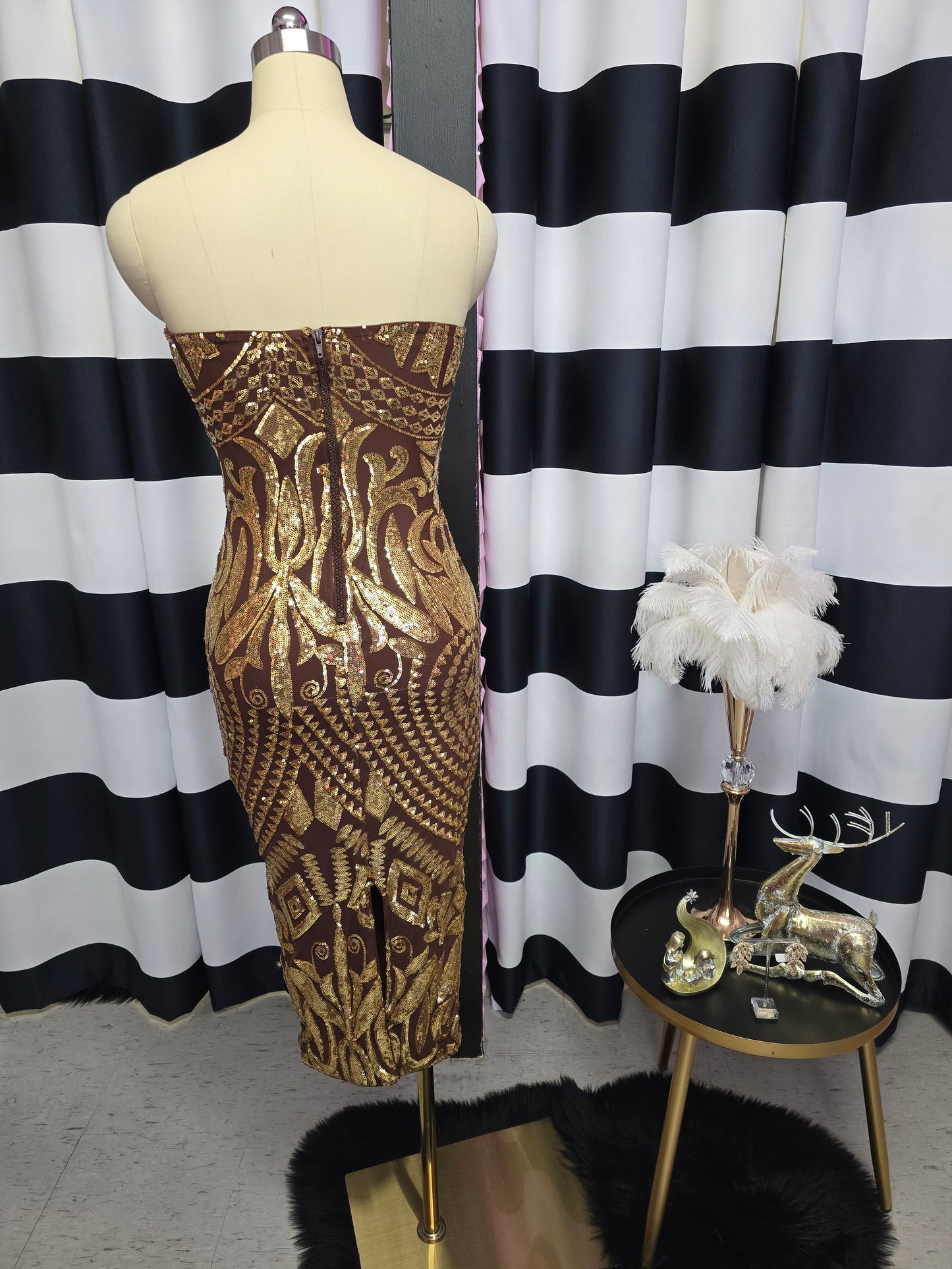 Gold & Brown Sequin Midi Dress