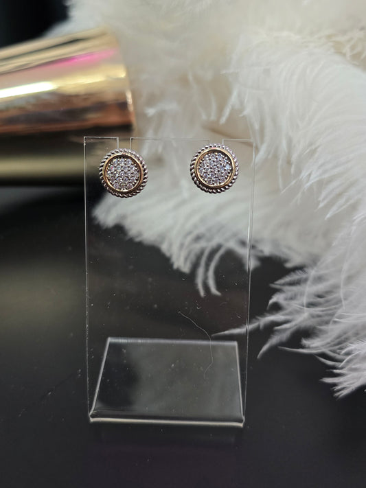 Silver & Gold Rhinestones Rodio Stud Earrings
