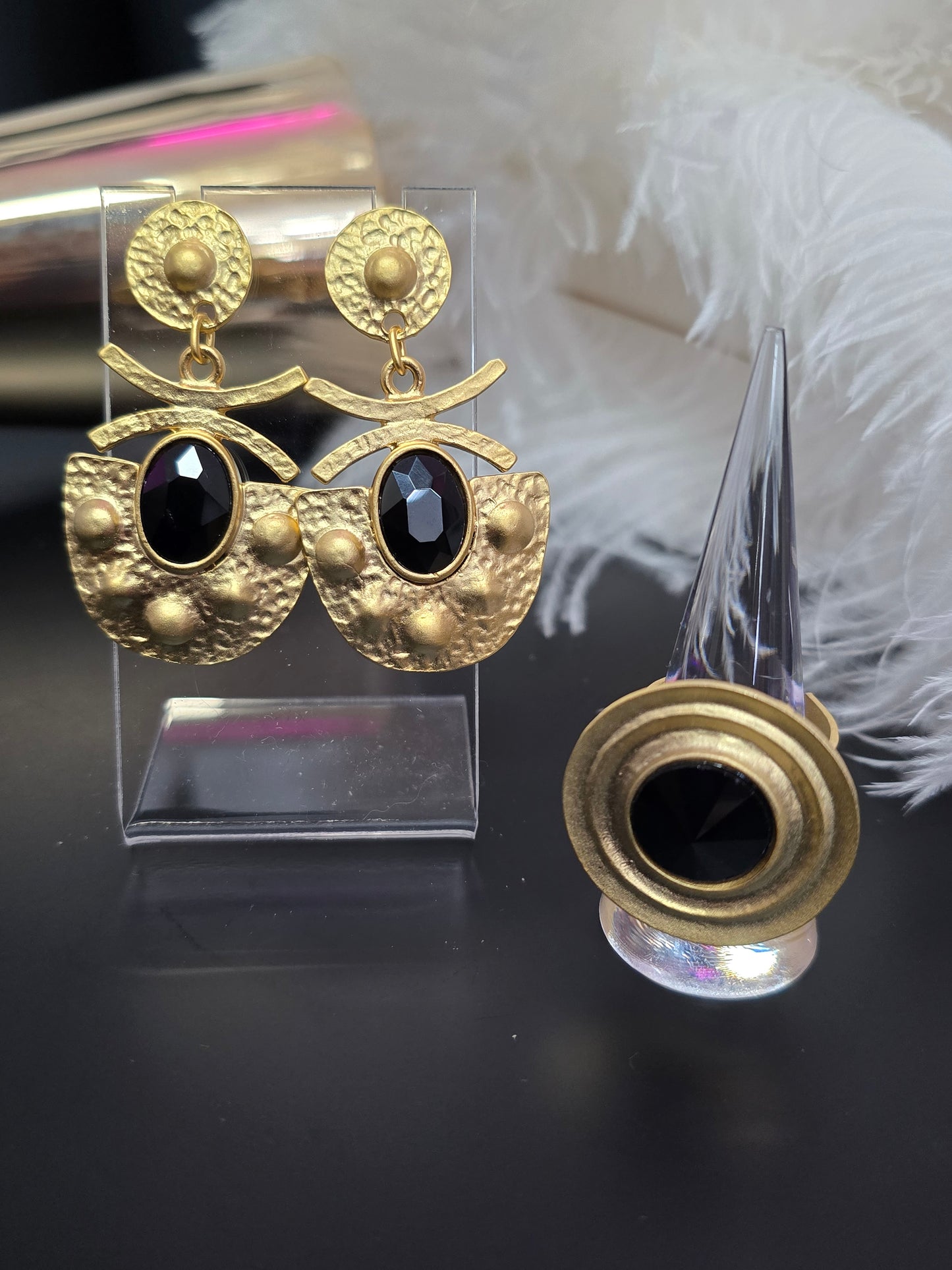Gold & Black Zamak Adjustable Ring