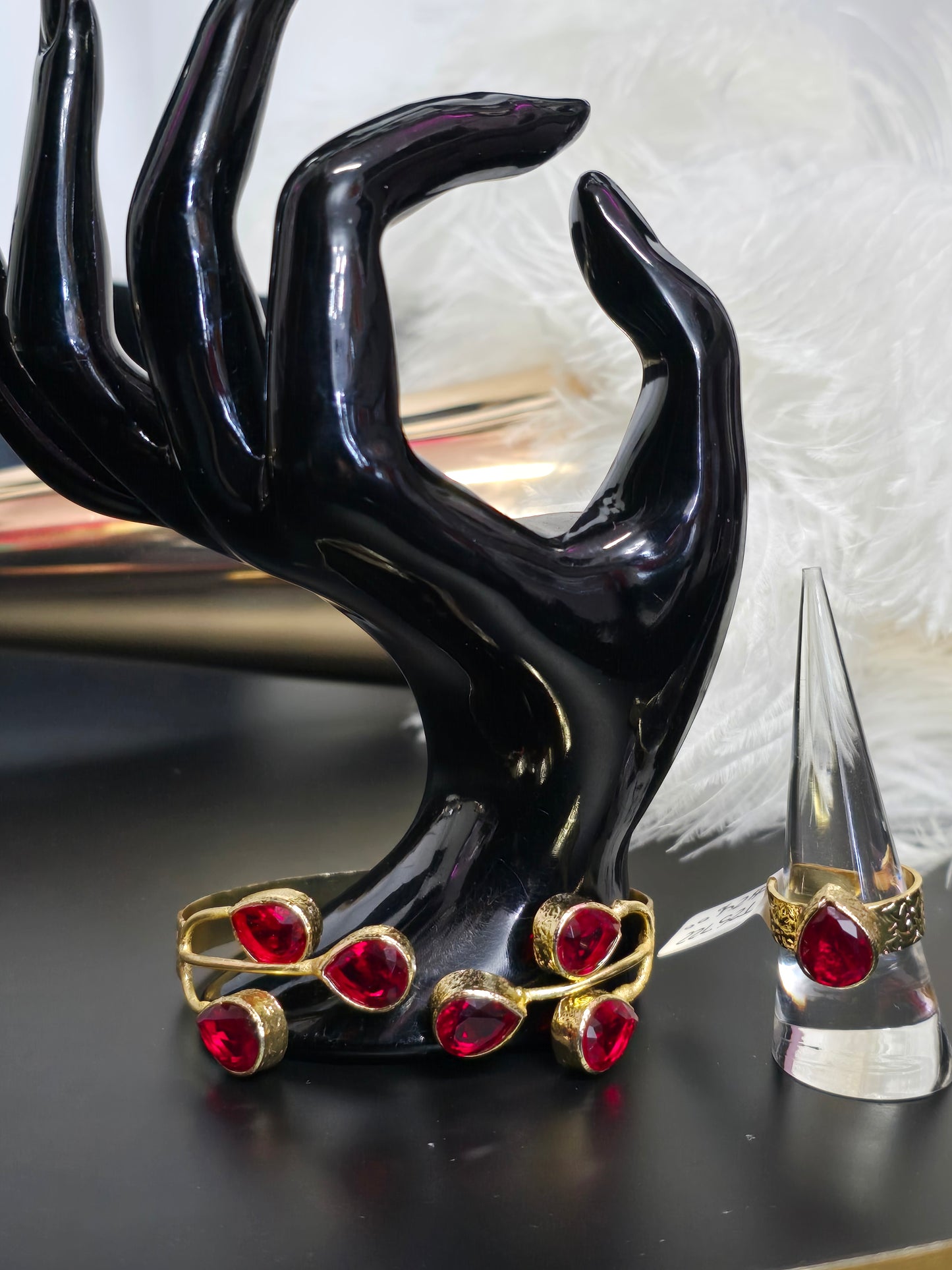 Gold & Red Gems Zamak Adjustable Ring