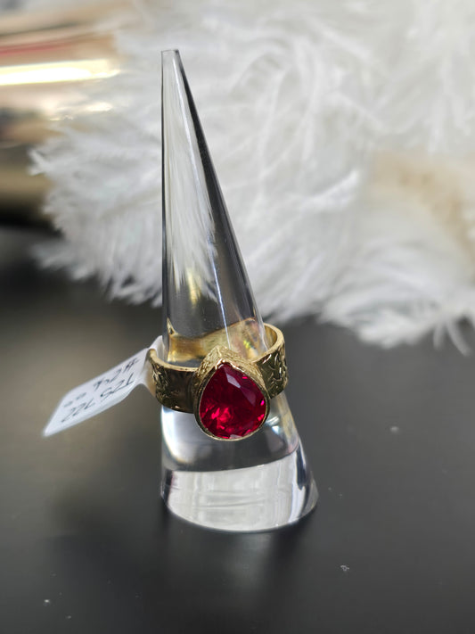 Gold & Red Gems Zamak Adjustable Ring