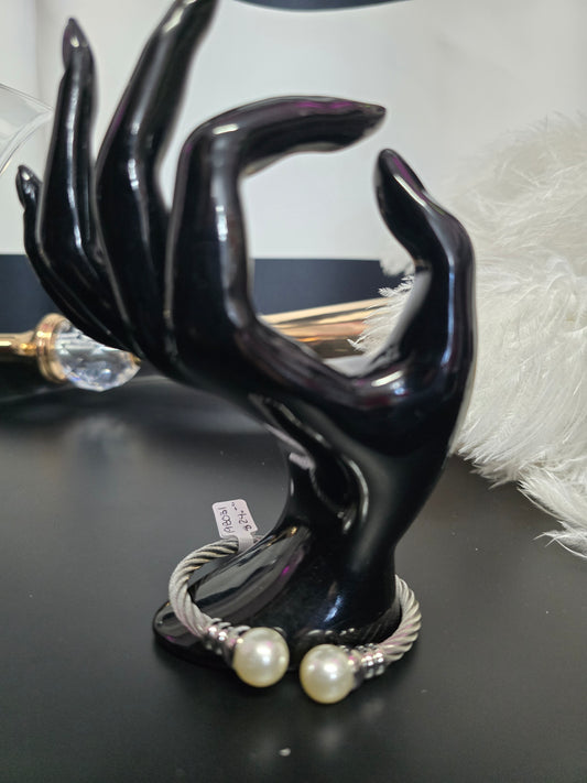 Silver Marine Cable & Pearl Stainless Steel Bangle