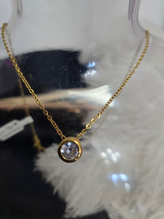 Gold & Zirconia Stainless Steel Necklace
