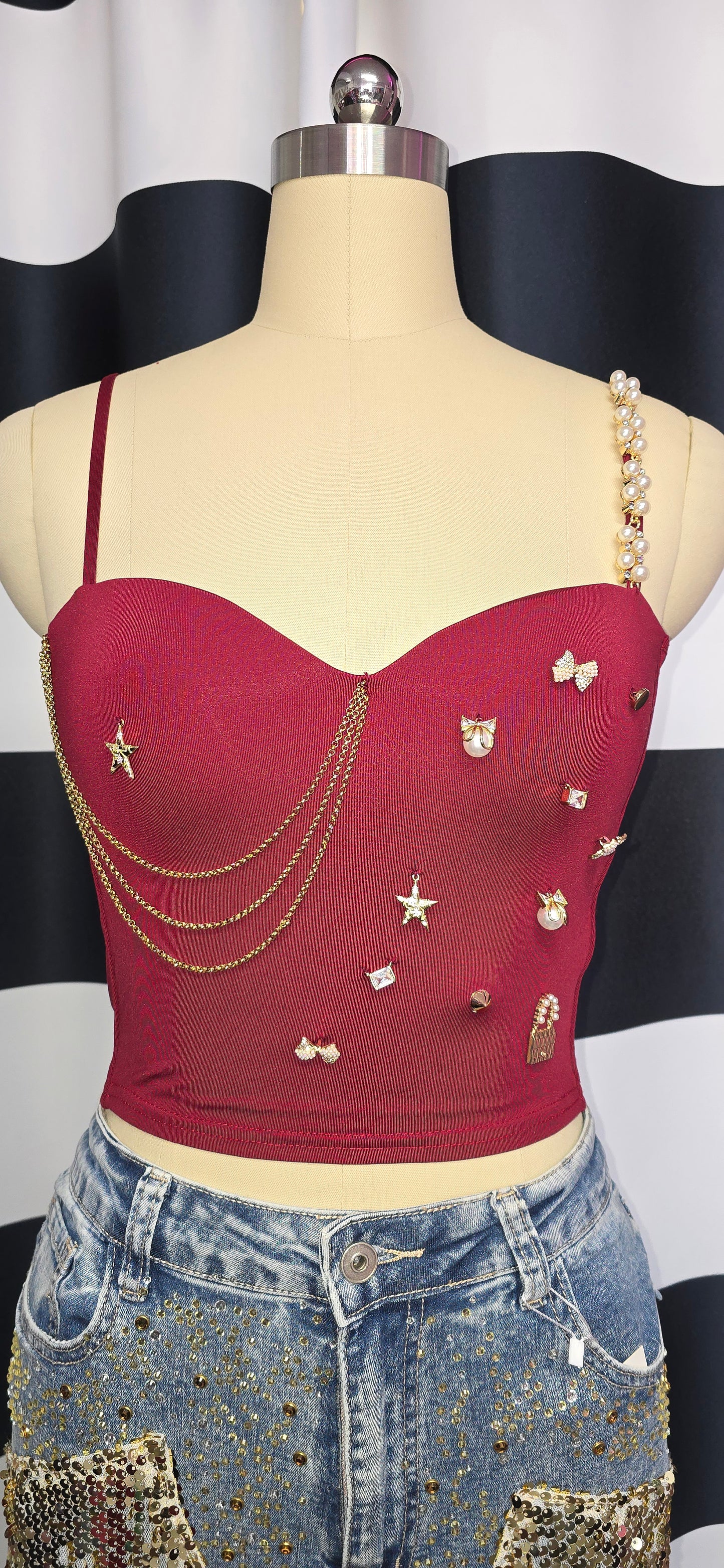 Bejeweled Wine Crop Top