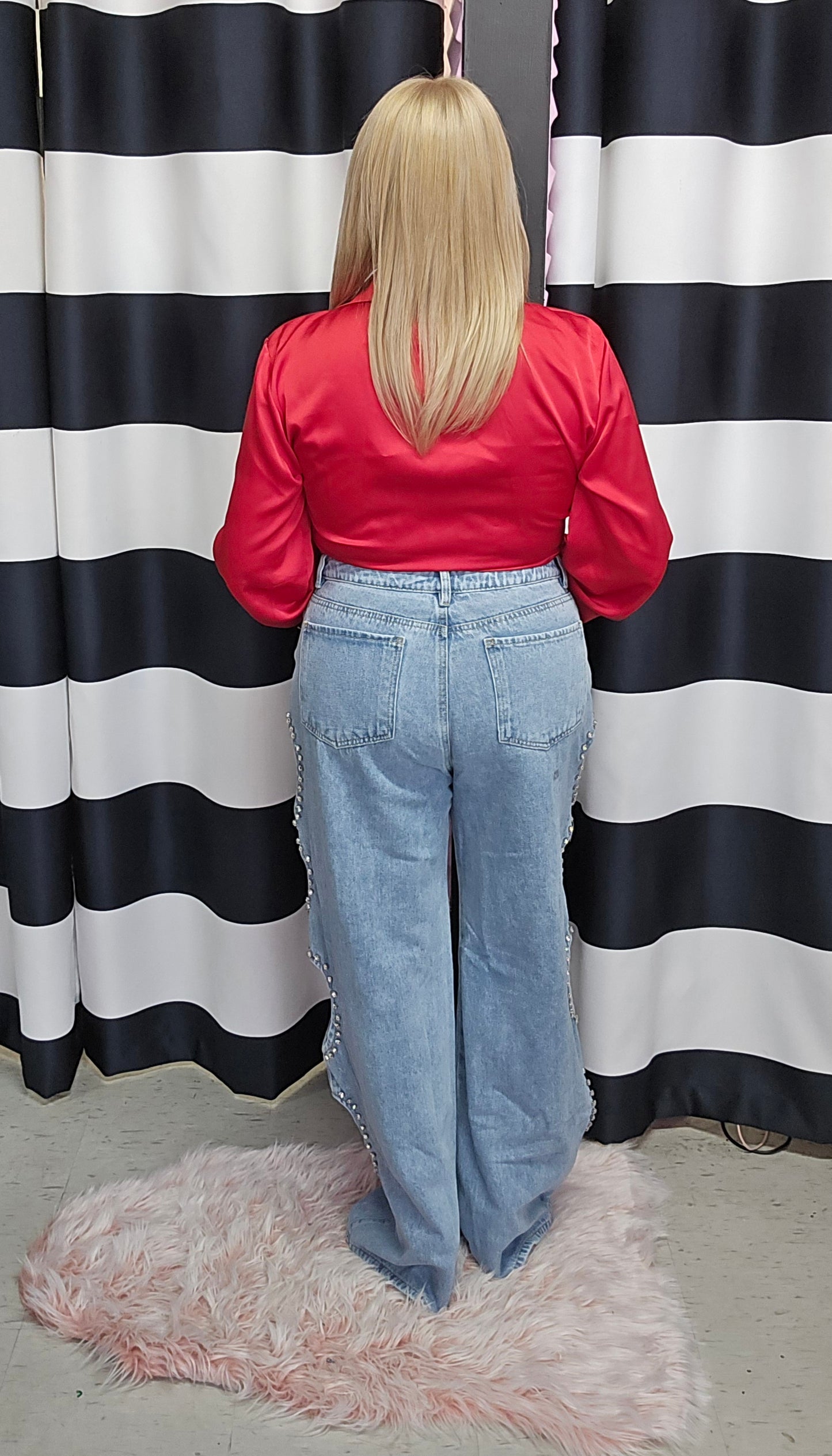 Red Tie Front Long Sleeve Blouse