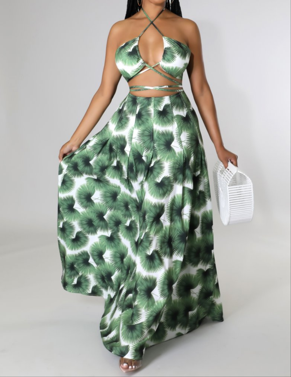 Green Pamls Skirt Set