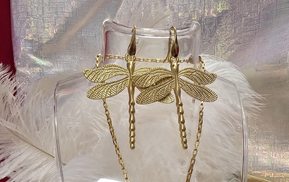 Dragonfly Gold Zamak & Stainless Steel Earrings