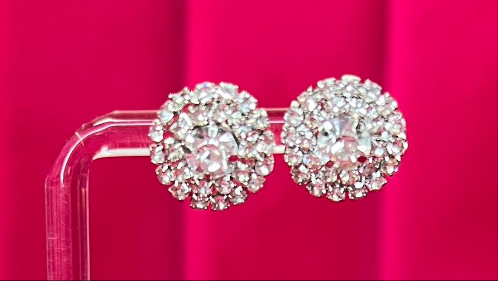 Silver Round Rhinestone Earings