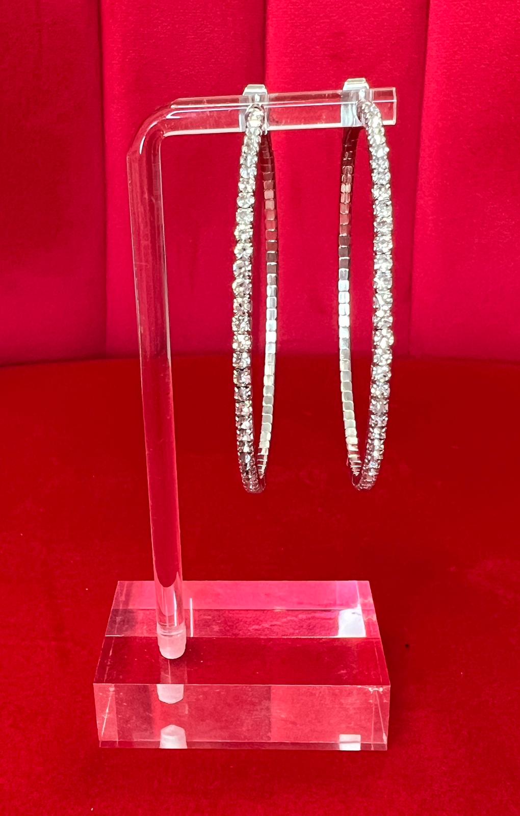 Silver Rhinestones Loop Earrings