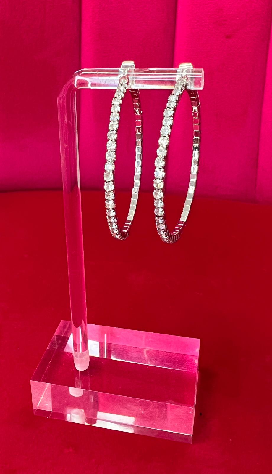 Silver Rhinestones Loop Earrings