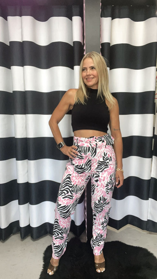 Pink Leopard Pant with Belt