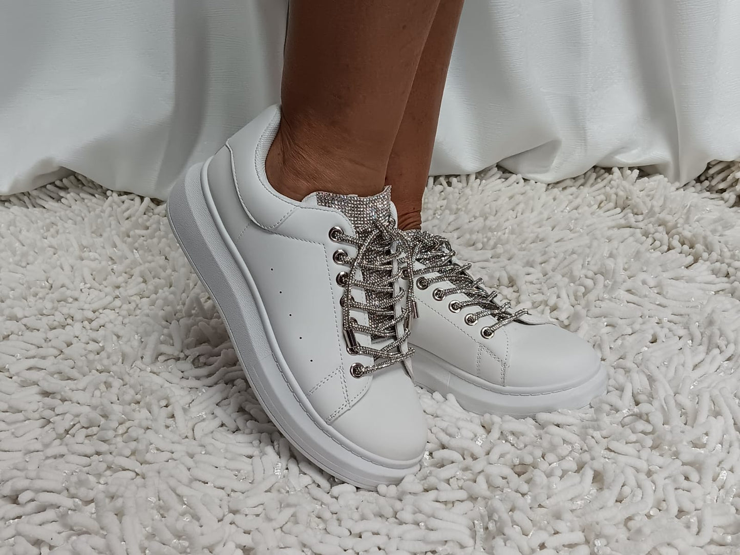 White & Rhinestones Sneakers