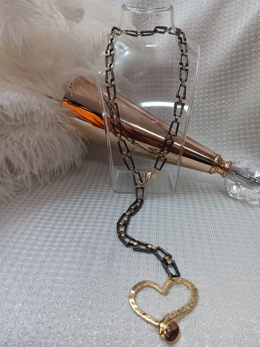 Heart Zamak Long Necklace Two Tone