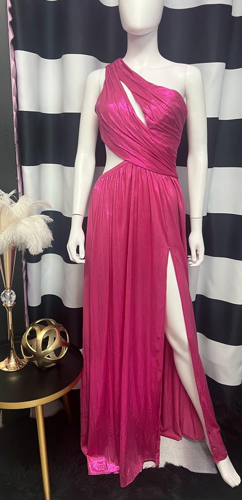 Pink One Shoulder Long Dress