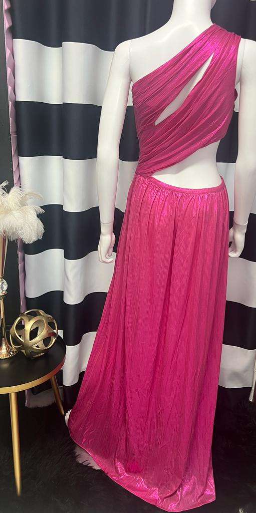 Pink One Shoulder Long Dress