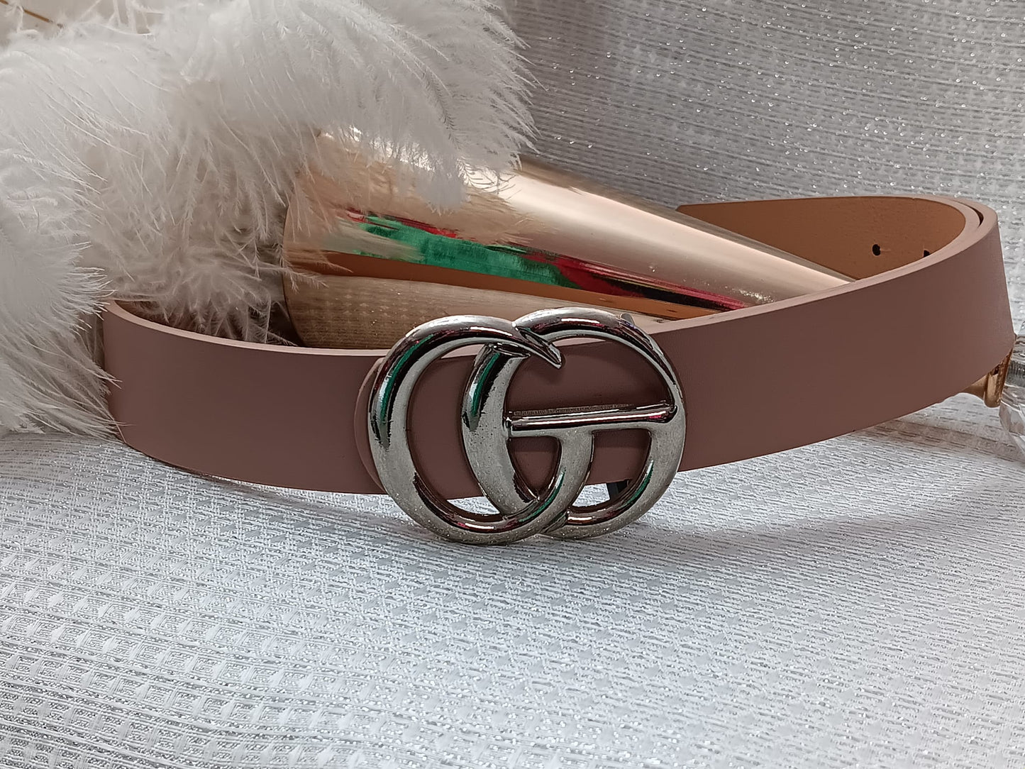 Silver Buckle Nude Belt