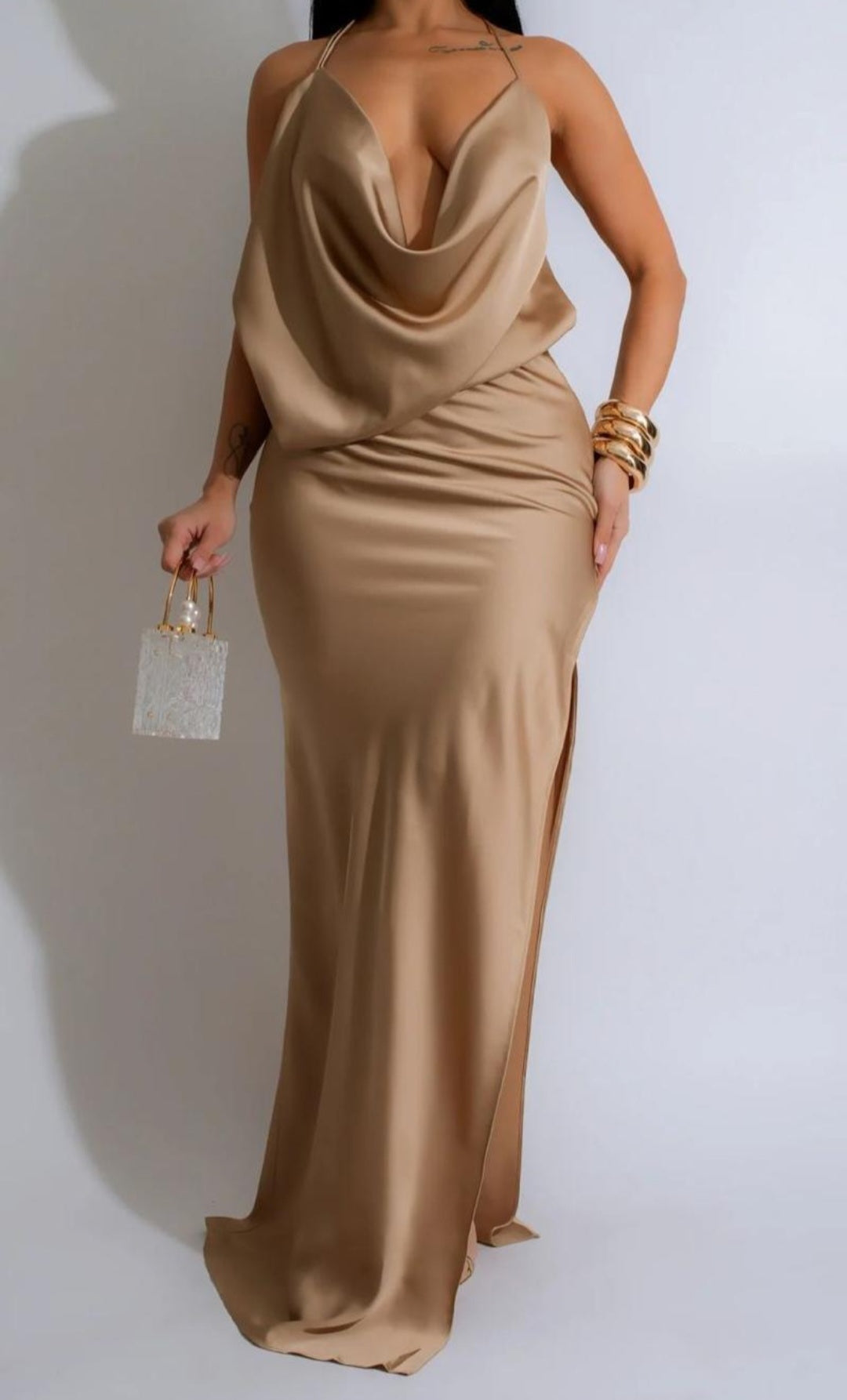 Nude Silk Long Dress