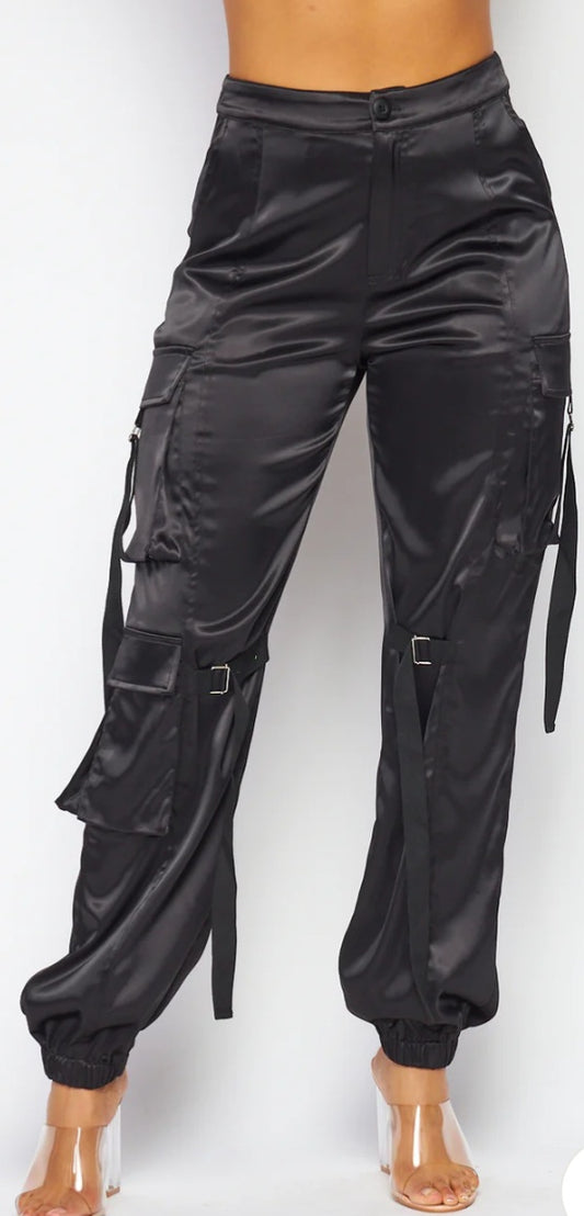 Silk Cargo Jogger Pants