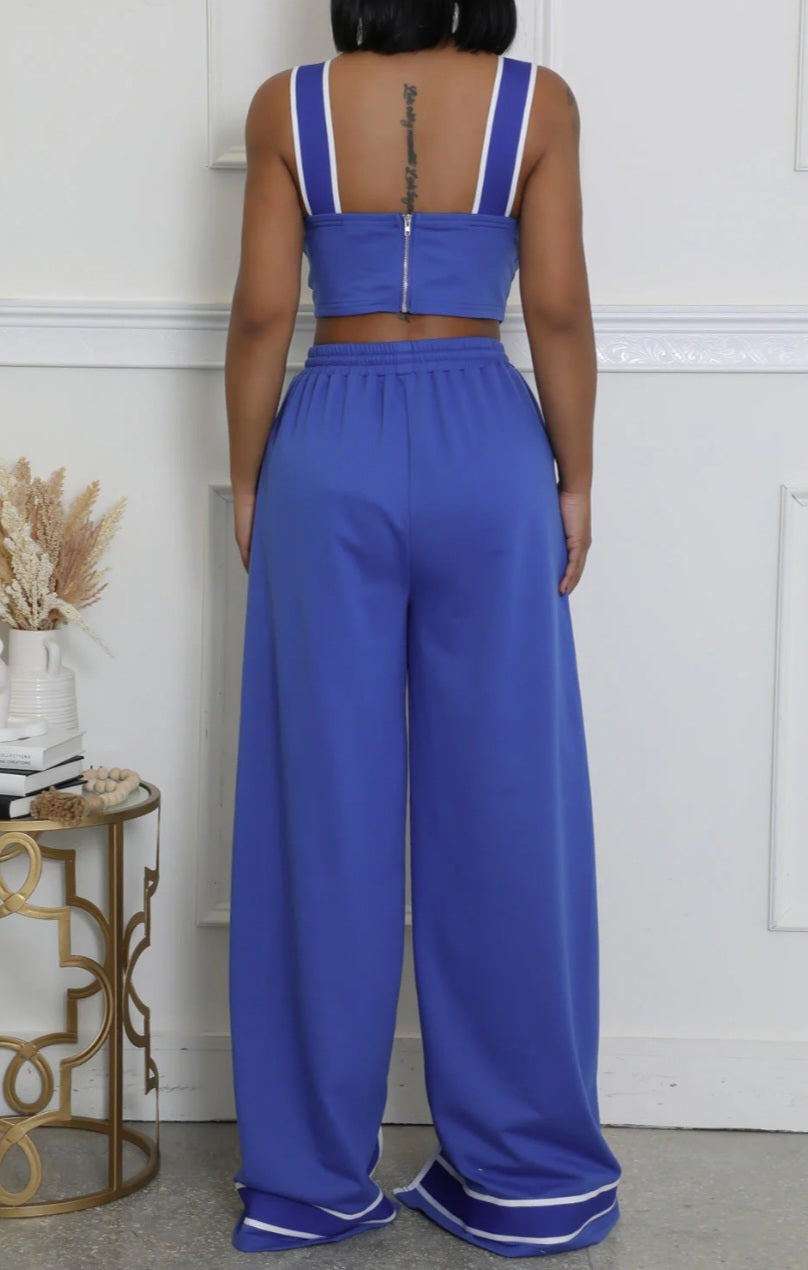 Blue Bows Crop Top & Long Pant Set