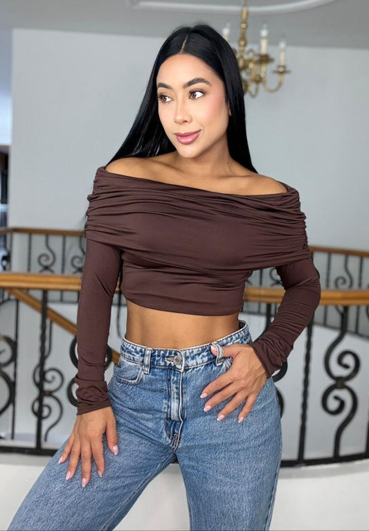 Brown Longsleeve Crop Top