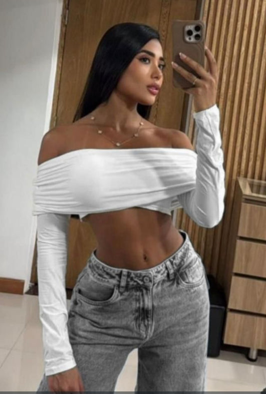 White Longsleeve Crop Top
