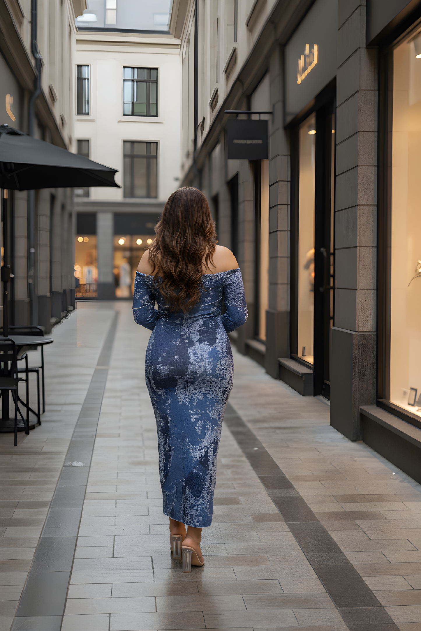 Off Shoulder Blue Midi Dress