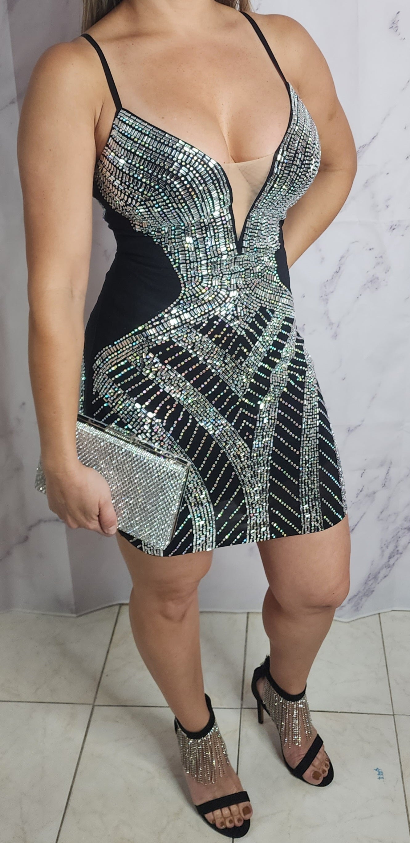 SHORT DRESS BLACK SEQUIN