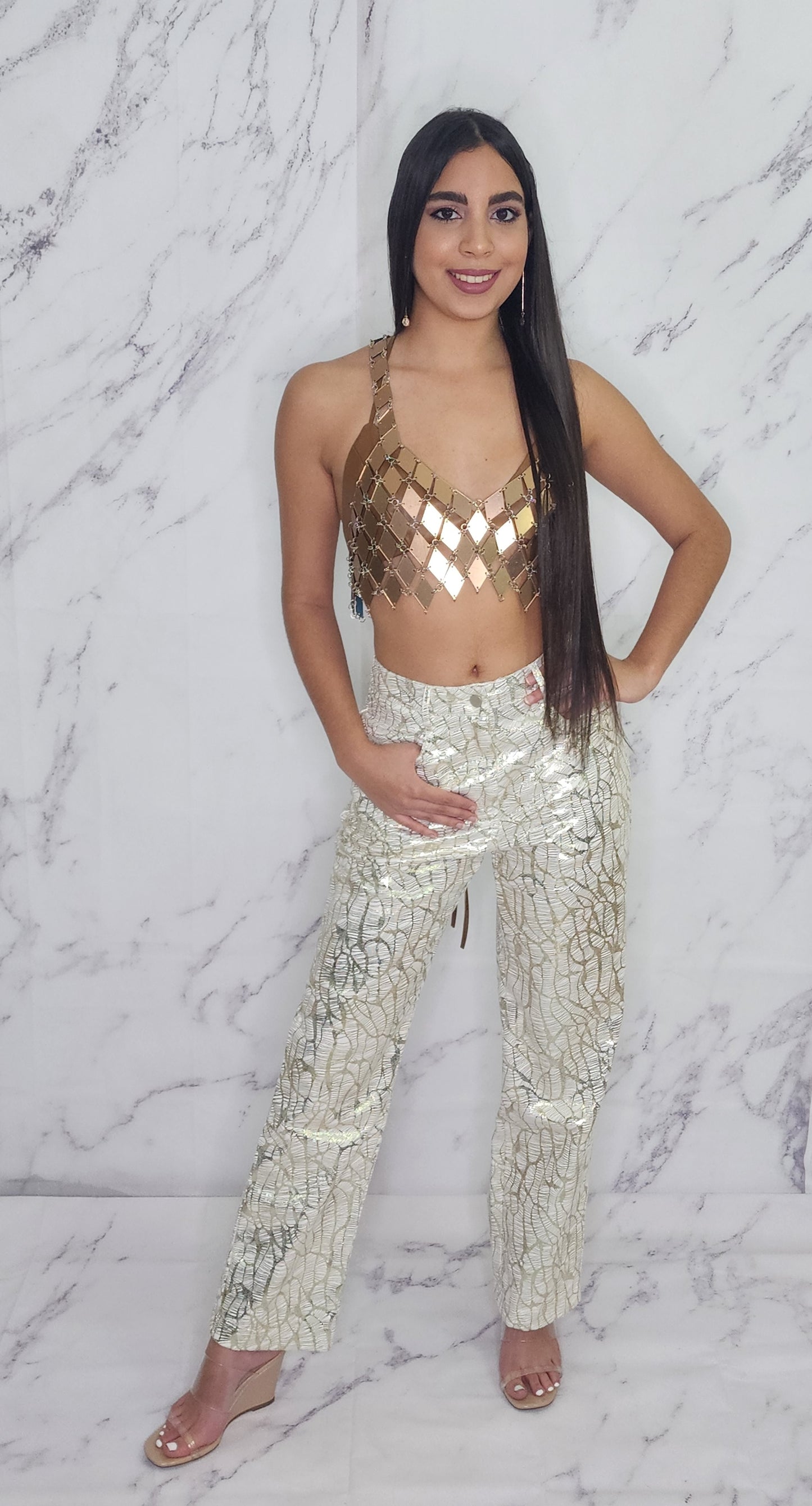 BRONZE CRYSTALS CROP Top