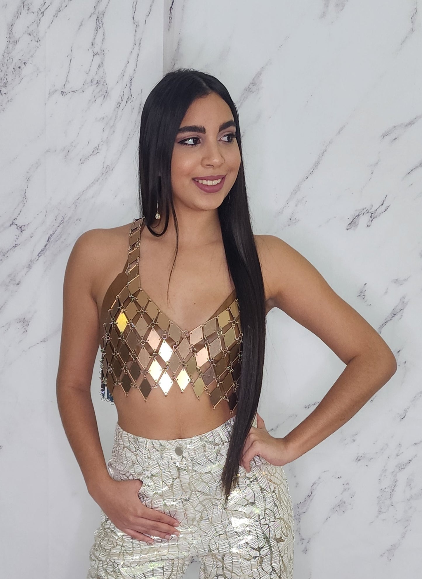 BRONZE CRYSTALS CROP Top