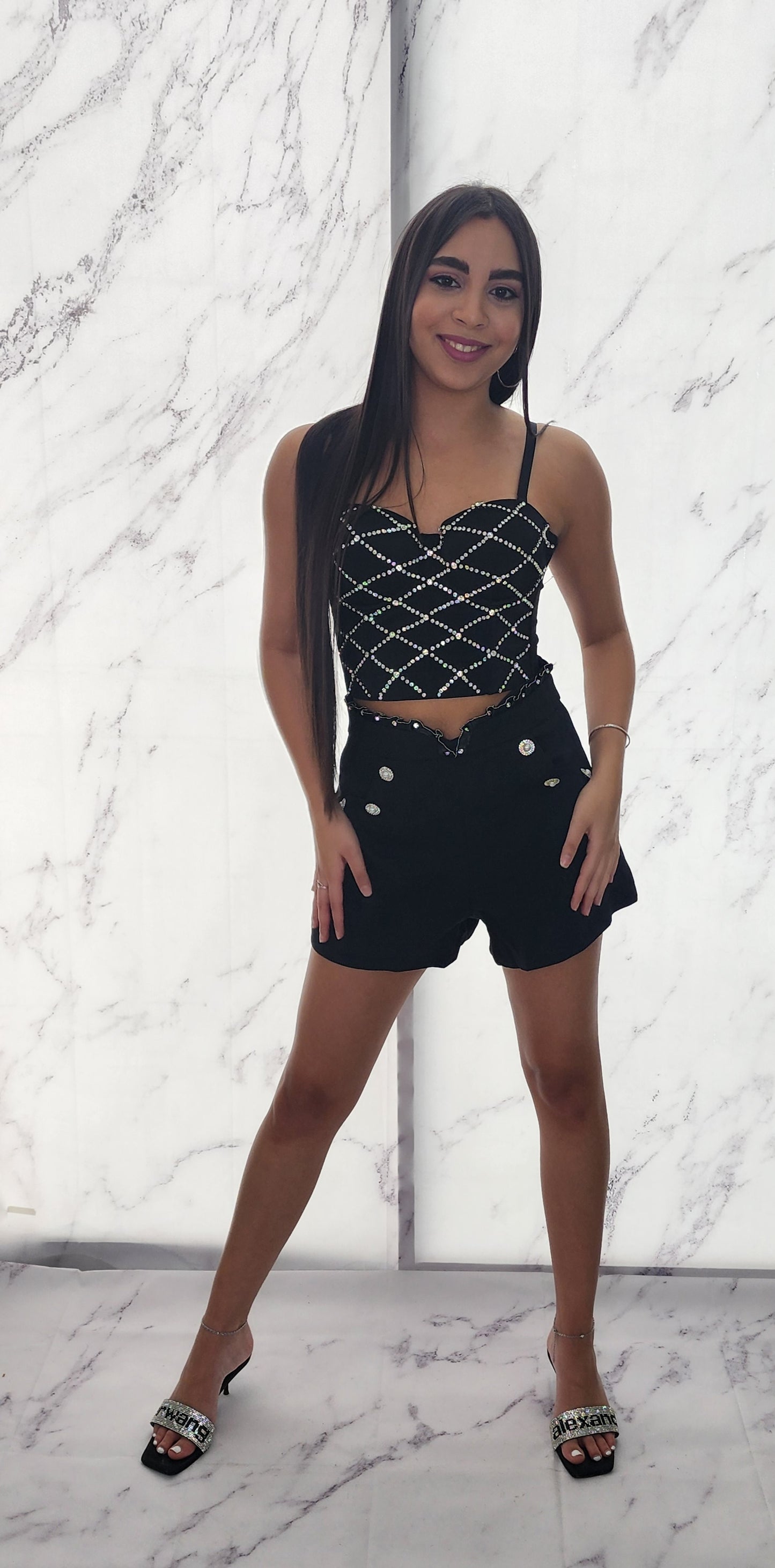 Black & Rhinestones Fashion Crop Top Bustier