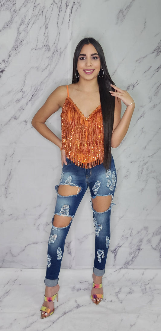 ORANGE FLECOS CROP TOP