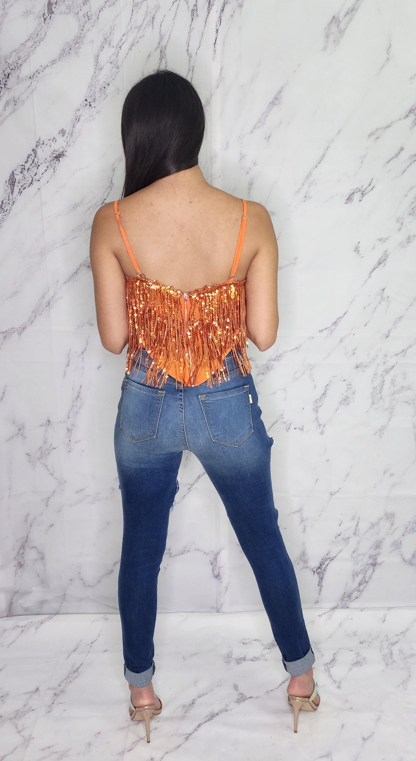 ORANGE FLECOS CROP TOP