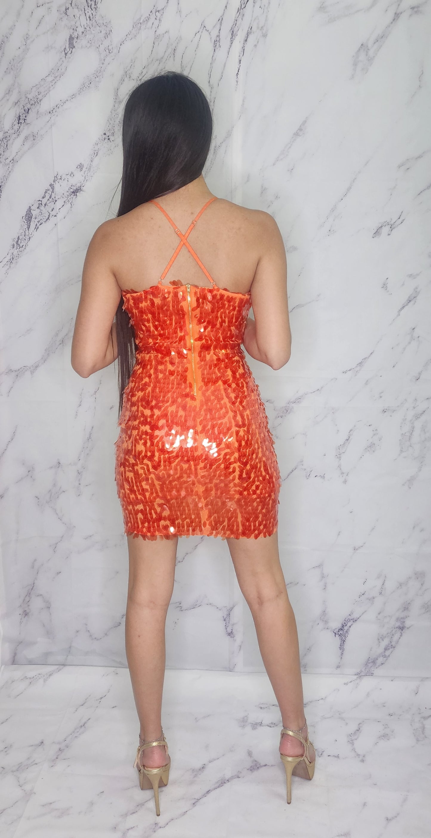 SEQUIN ORANGE PARTY DRESS