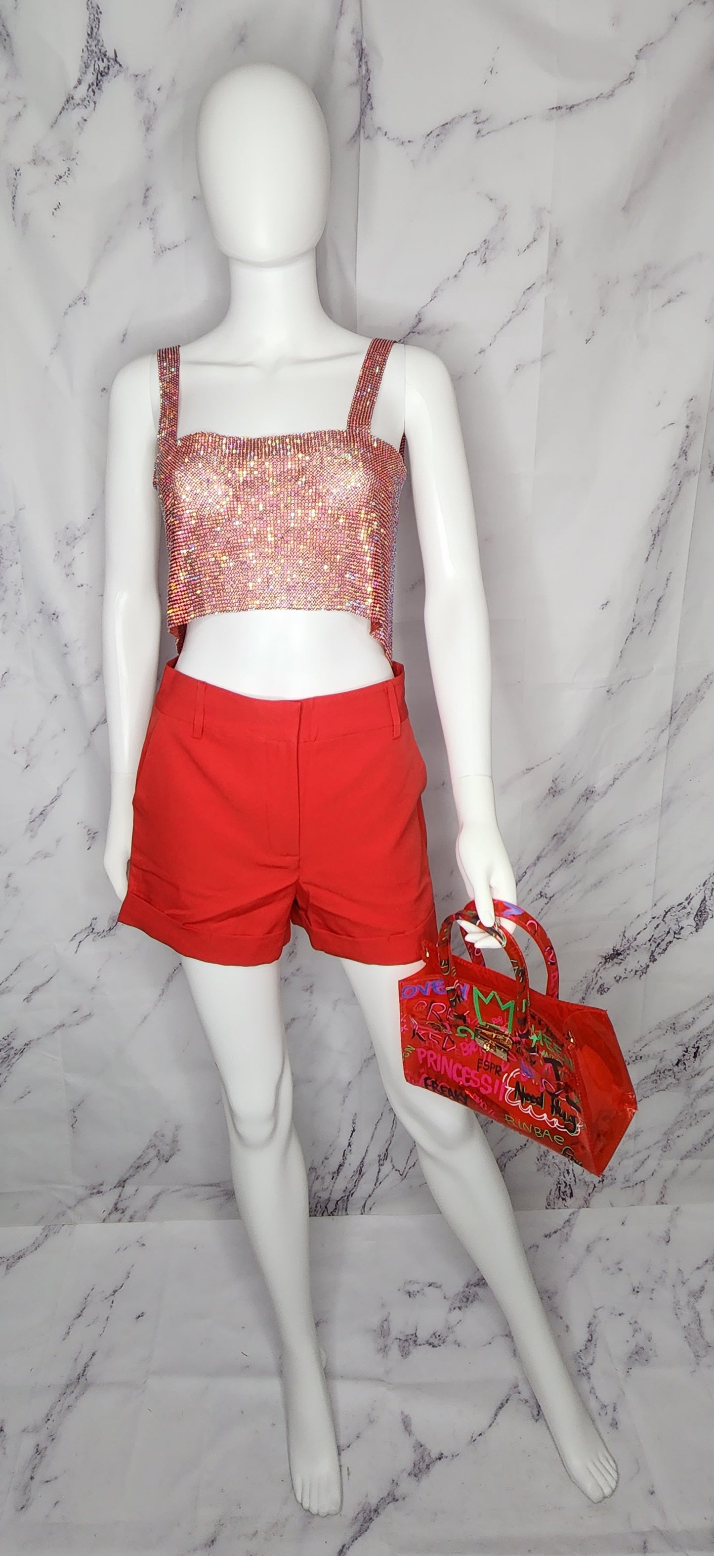 RED SEQUIN FASHION TOP