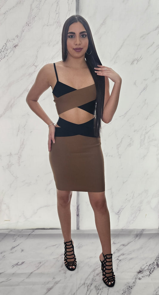 Black & Brown Short Skirt Set