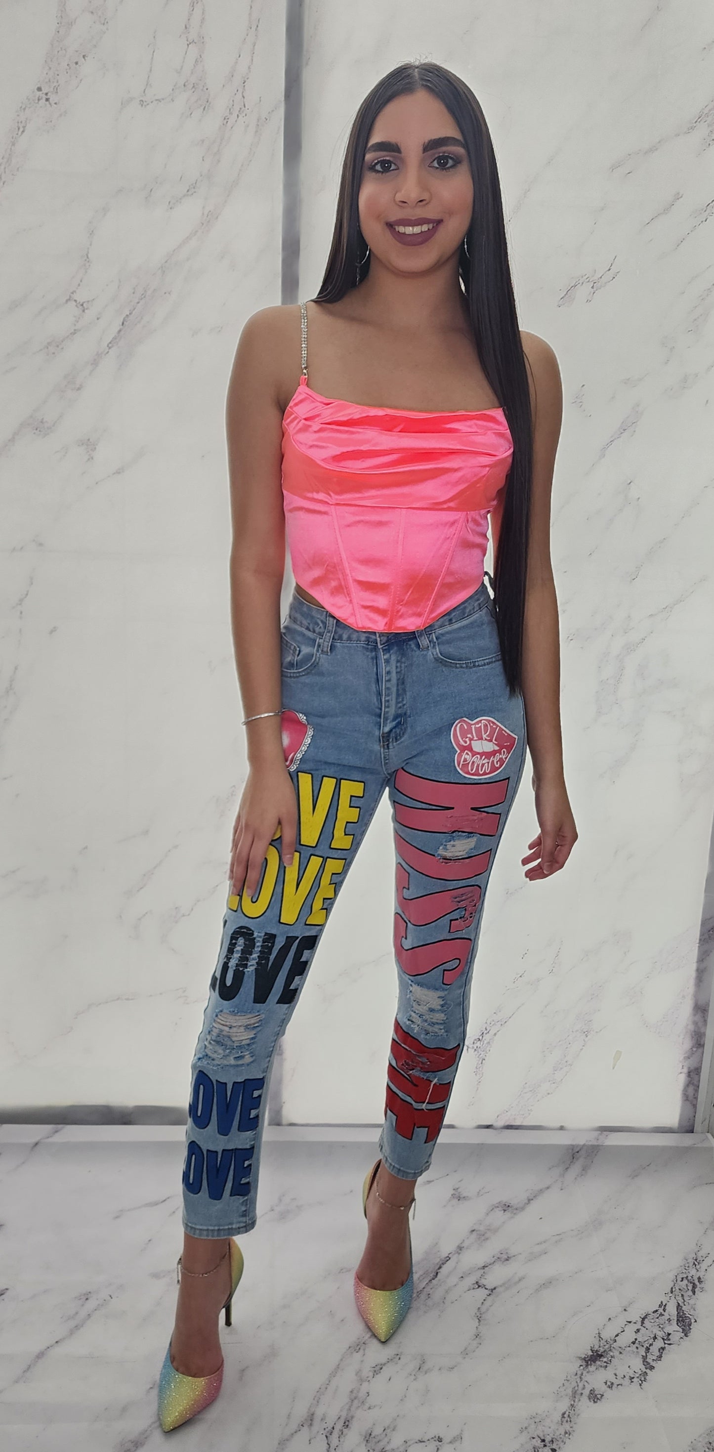 Neon Pink Beadazzle Crop Top