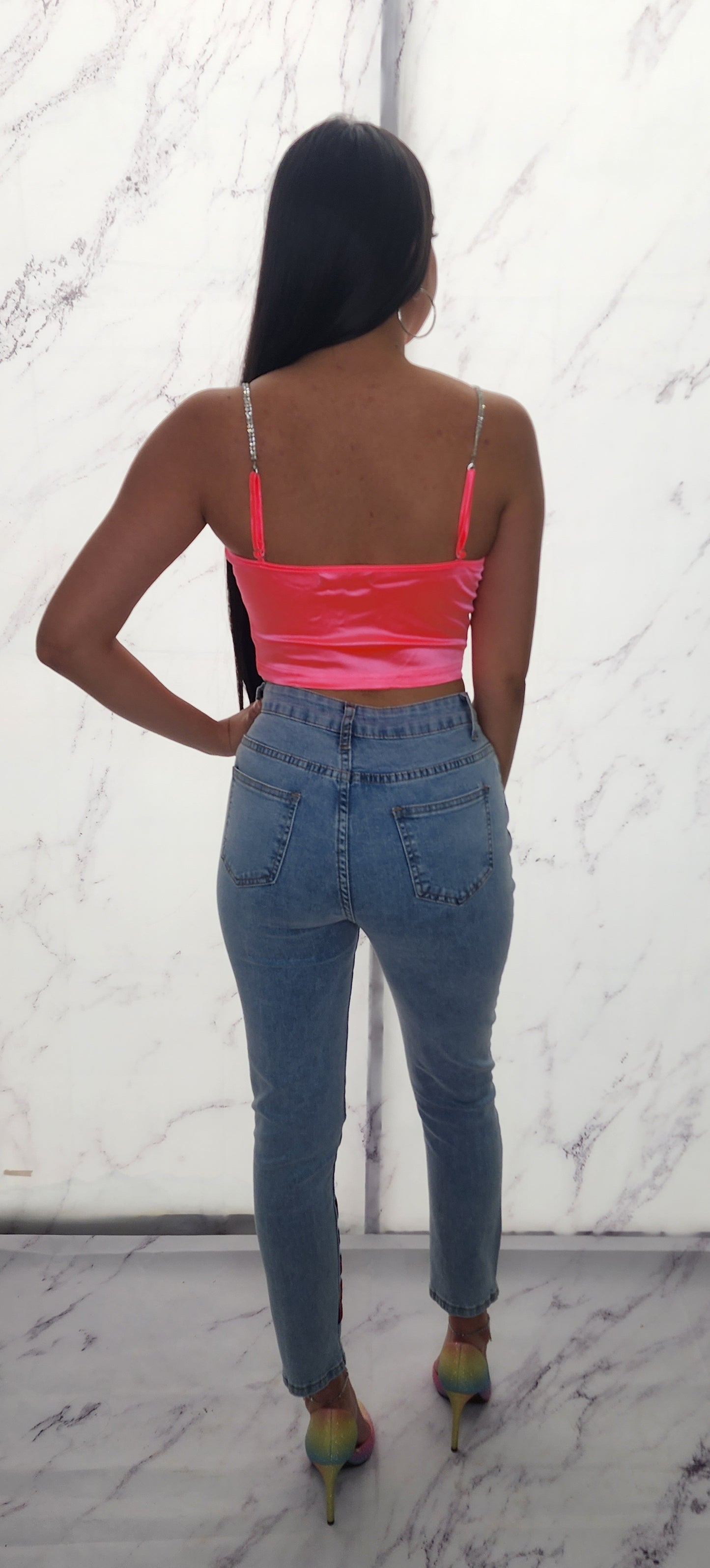 Neon Pink Beadazzle Crop Top