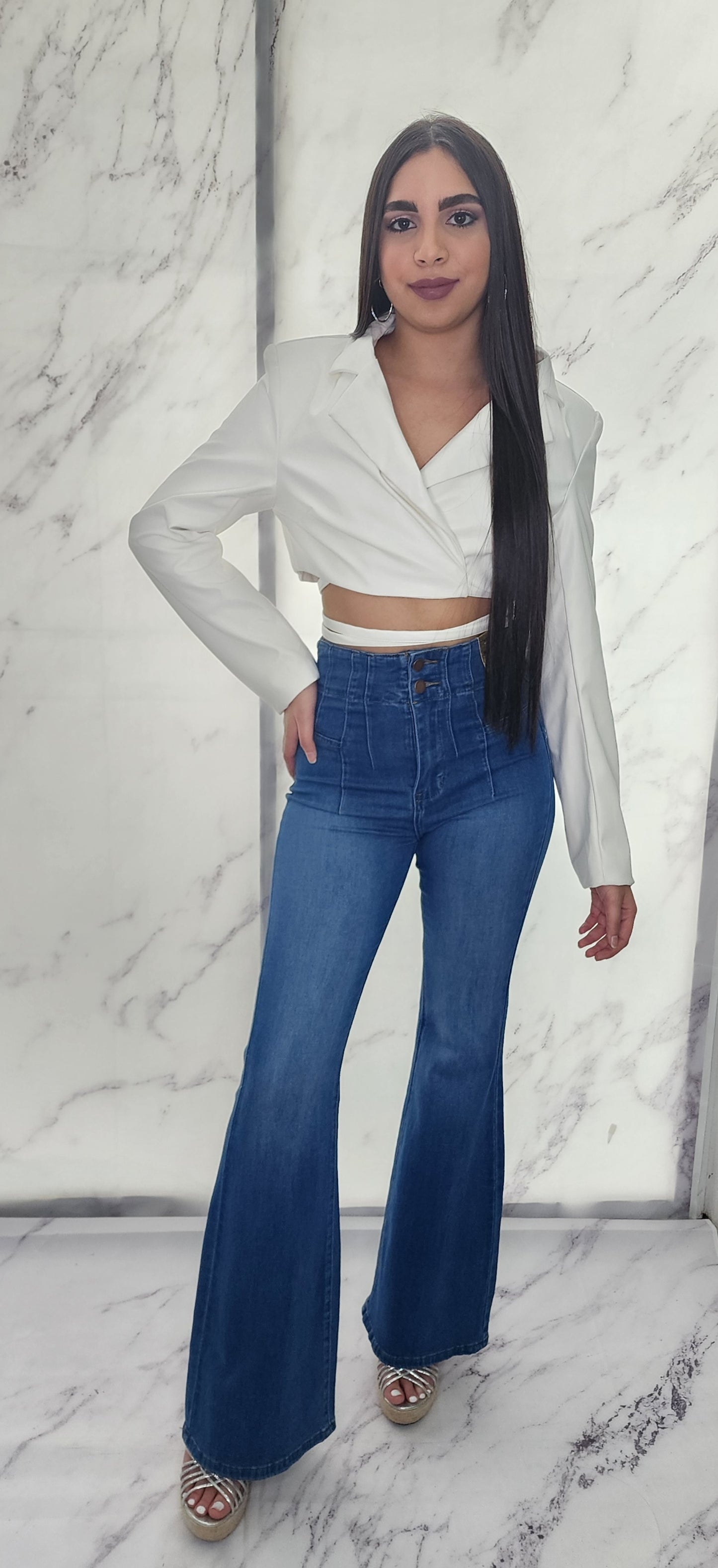 WHITE LEATHER CROP BLAZER