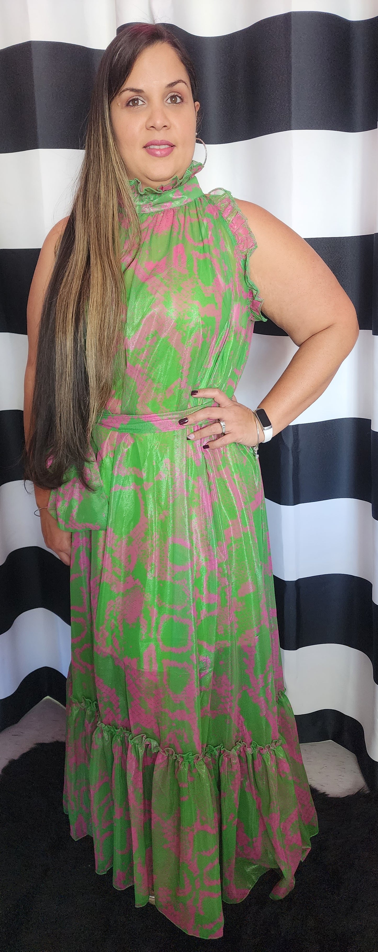 Green & Pink Long Dress