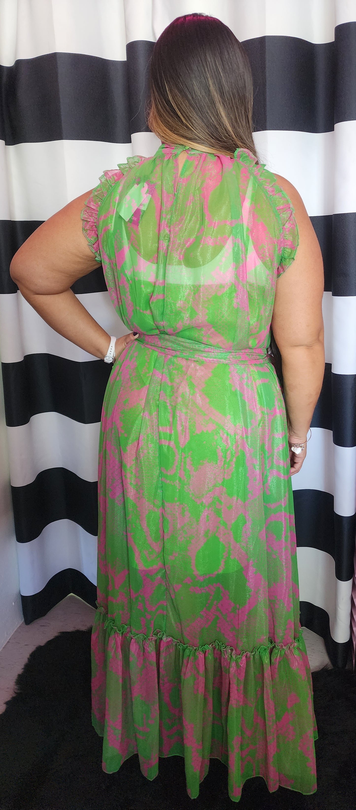 Green & Pink Long Dress