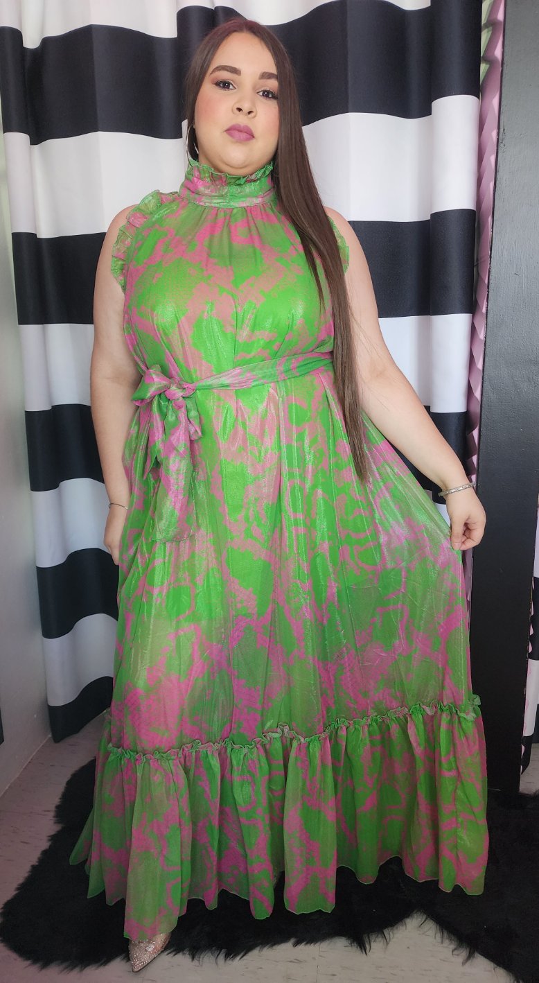 Green & Pink Long Dress