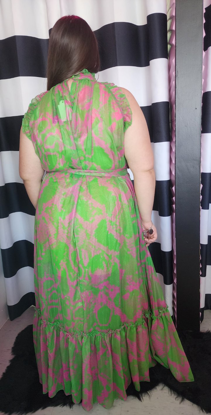 Green & Pink Long Dress