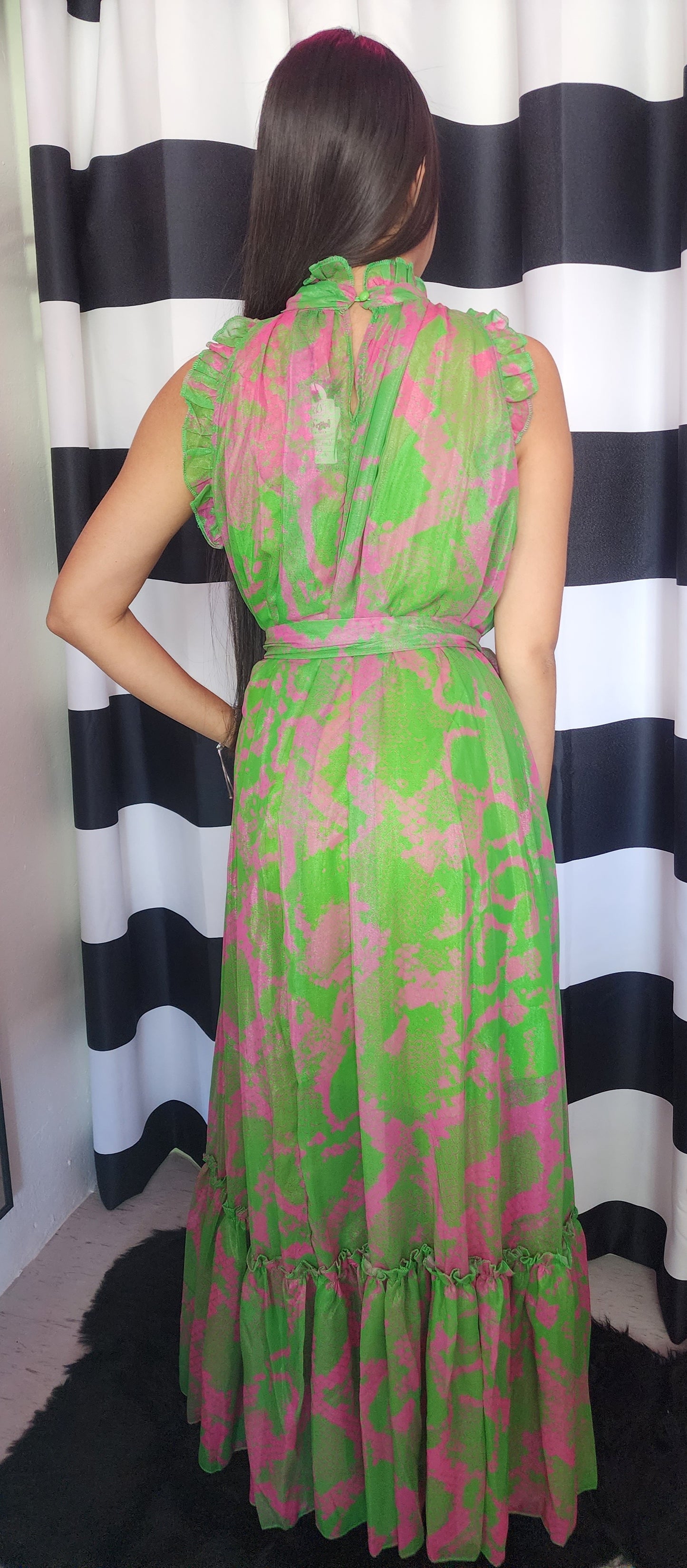 Green & Pink Long Dress